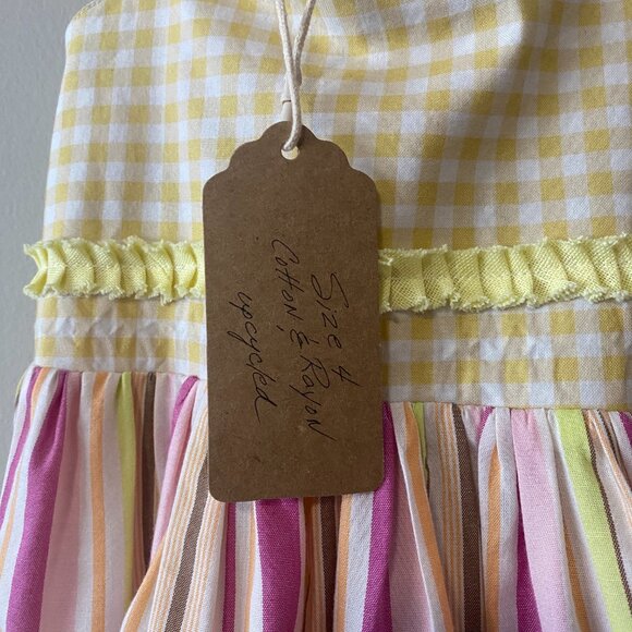 Handmade Children's Cotton Rayon Pink Yellow Gingham Tie Spaghetti Strap Dress - Picture 4 of 13